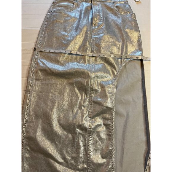 NWT-anthropologie Pilcro Silver Metallic silver Side-Slit Maxi Skirt Size M - Picture 13 of 15